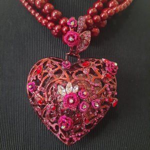 Betsey Johnson Deep Red Heart Statement Necklace